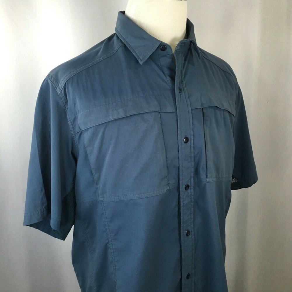 REI Vented Men's XL Shirt Short Sleeve Button Fishing Blue Green Hiking Outdoor - Picture 2 of 10